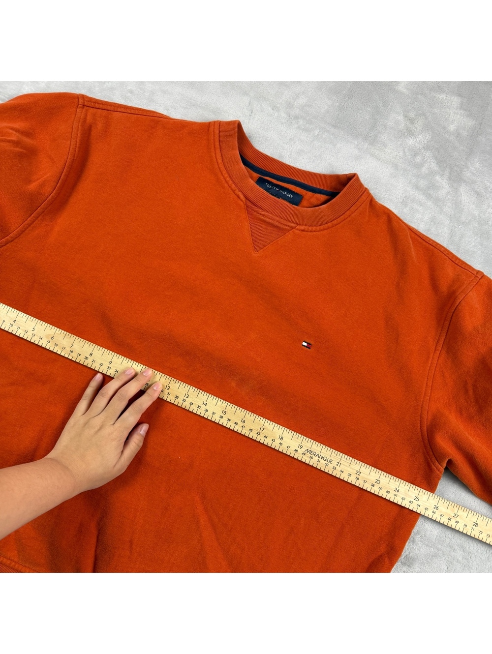 Tommy Hilfiger Men L Orange Crewneck Sweatshirt Flag Logo Heritage Minimal Prep - Picture 4 of 8
